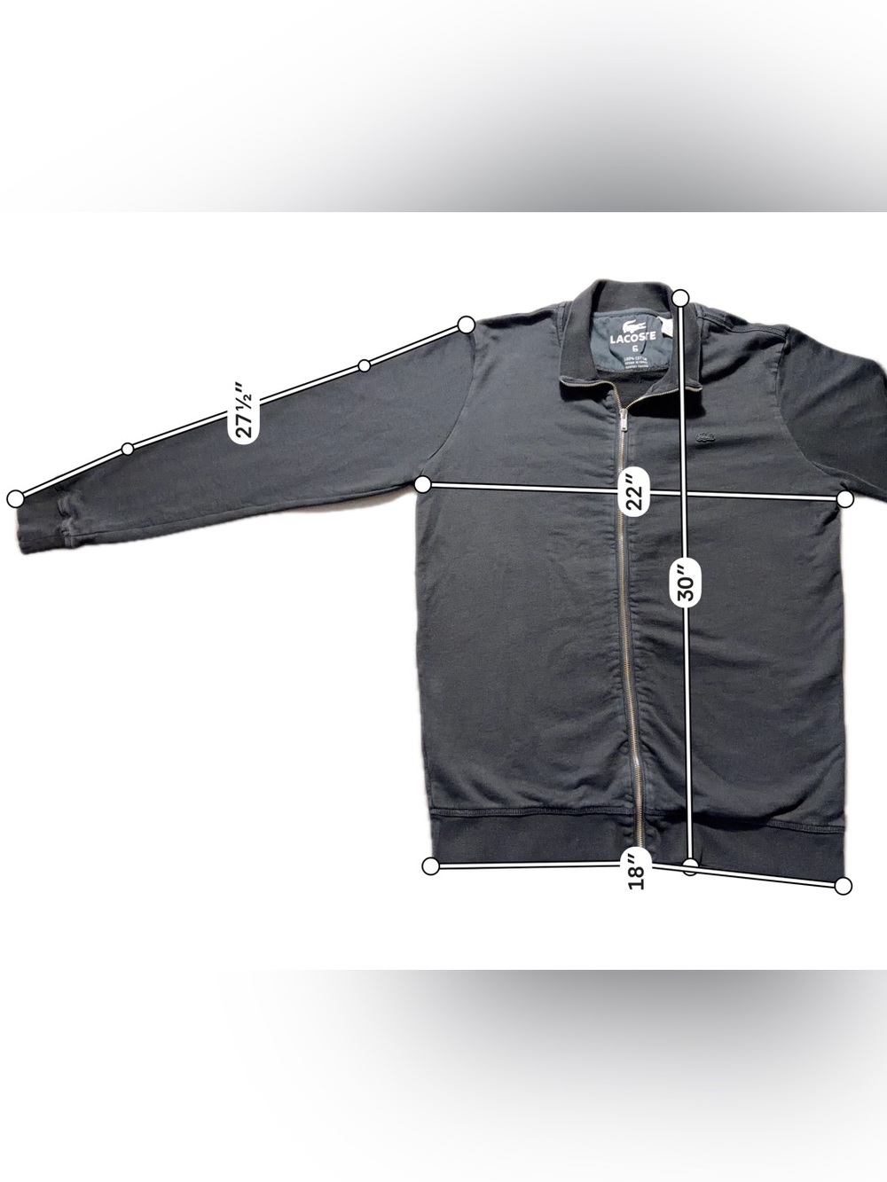 Lacoste Mens XL Size 6 Black Full Zip Sweatshirt Jacket Cotton Casual Croc Logo - Picture 3 of 5